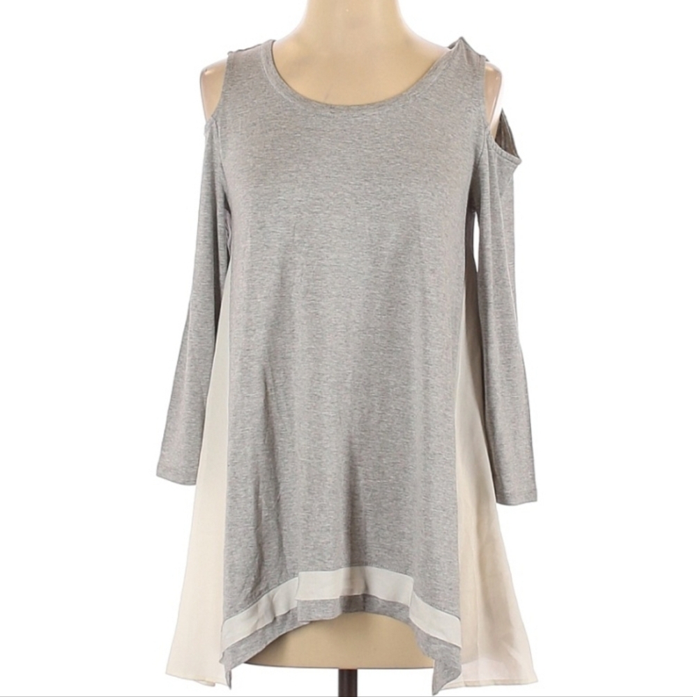 #12 The Limited Gray and Cream Cold Shoulder Tunic